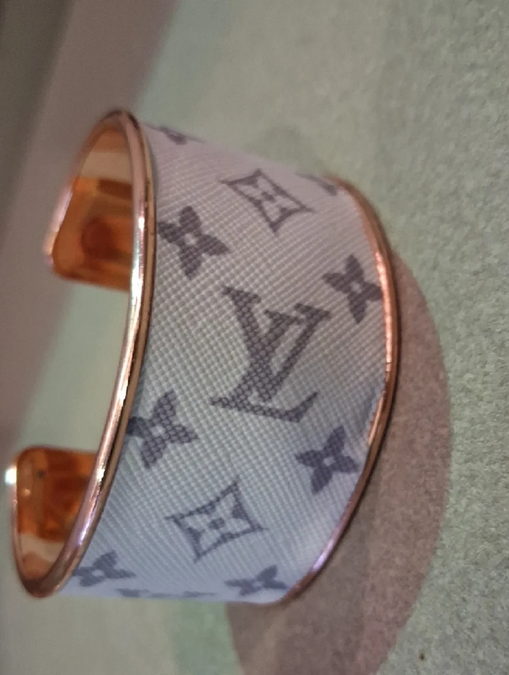 Louis Vuitton White Canvas Monogram Cuff with Rose Gold Edges - Picture 2 of 4